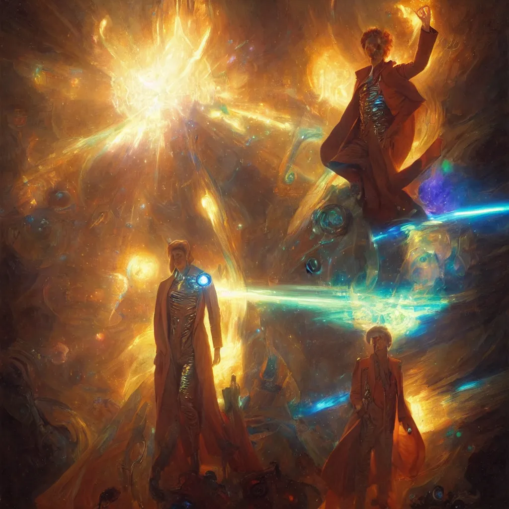 Image similar to david bowie as doctor who, radiant light, caustics, heroic, bright iridescent light, by gaston bussiere, bayard wu, greg rutkowski, maxim verehin