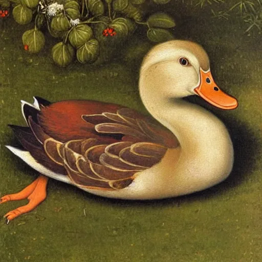 Image similar to a duck on the prowl oil painting lucas cranach the elder