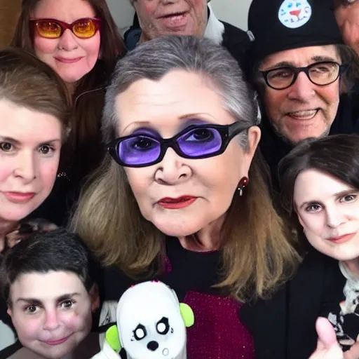 Prompt: carrie fisher showed up for my birthday party! selfie photograph, multiple people, detailed, trending on reddit, 8 k hdr,