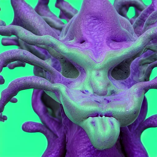 Prompt: a beautiful portrait of a mycelium alien, tints of purple, rendered in blender, by piter pol rubens