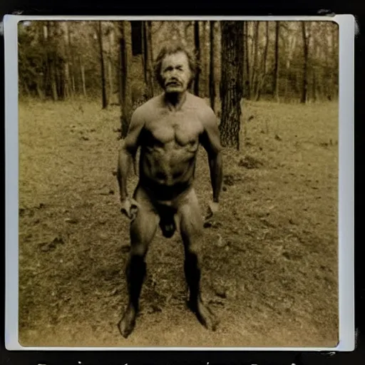 Prompt: polaroid of case study of anatomical wolf men full body by Tarkovsky