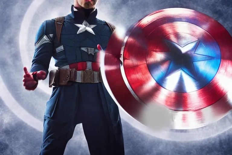 Prompt: photograph of captain america performing magic like doctor strange, photography, dramatic