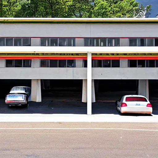 Prompt: lasagnapunk parking garage exterior