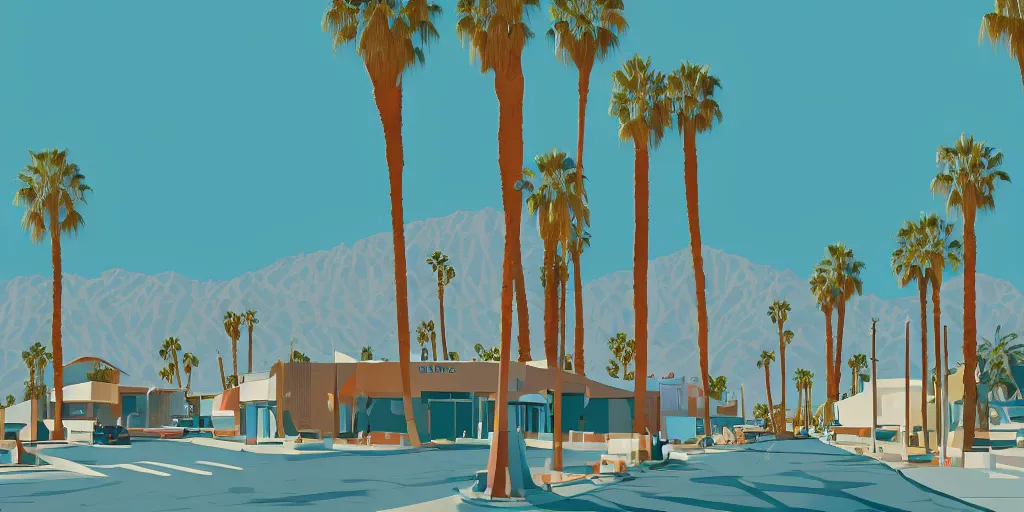 Image similar to a beautiful illustration of Palm Springs by James Gilleard, geometric lines, 8k, 4k