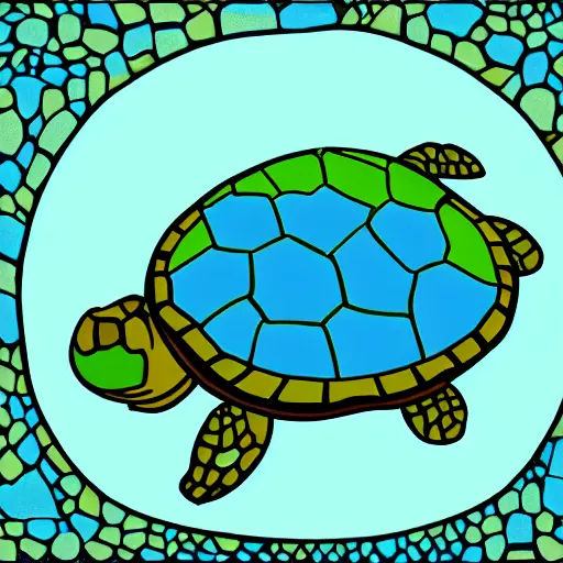 Prompt: turtle eating blue pop rocks digital art