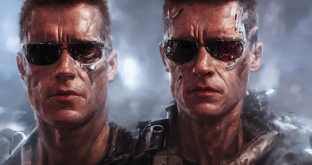 Image similar to terminator, profile, portrait, intricate, detailed, volumetric, lighting, scenery, digital, painting, highly, detailed, artstation, sharp, focus