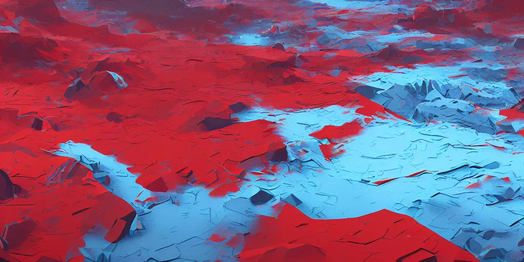 Prompt: abstract 3d landscape painting at noon by james jean and David Schnell painted in no mans sky style, redshift, octane