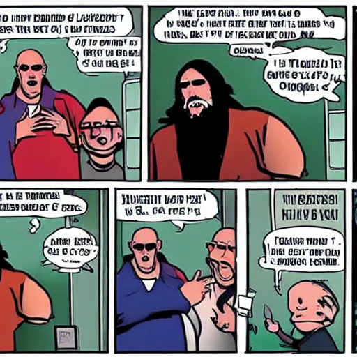 Prompt: uncle junior soprano screaming about the end of the world and jesus cartoon strip