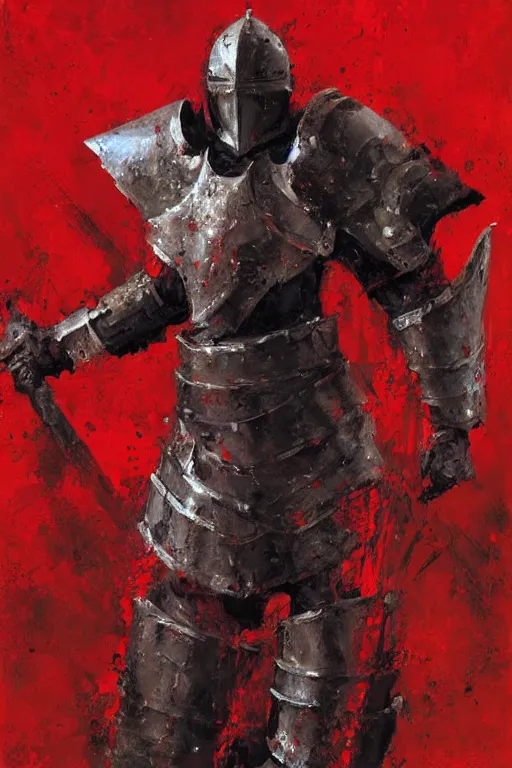 Prompt: crusade paladin in red and black armor painting, henry asencio, craig mullins, greg ruthowski