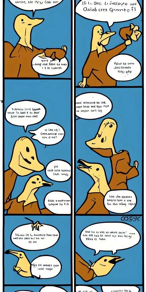 Image similar to funny high quality goose comic. 2 panel page. web toons. trending