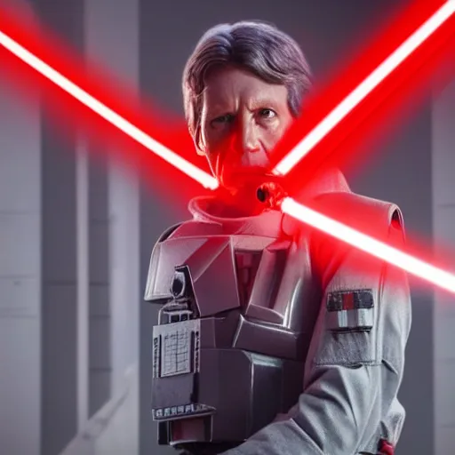 Prompt: a portrait of director krennic from rogue one wielding a red lightsaber, cinematic, realistic, raytracing, hdr, 8 k