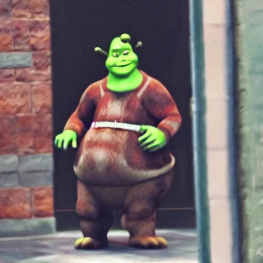 Image similar to low quality paparazzi photo of shrek