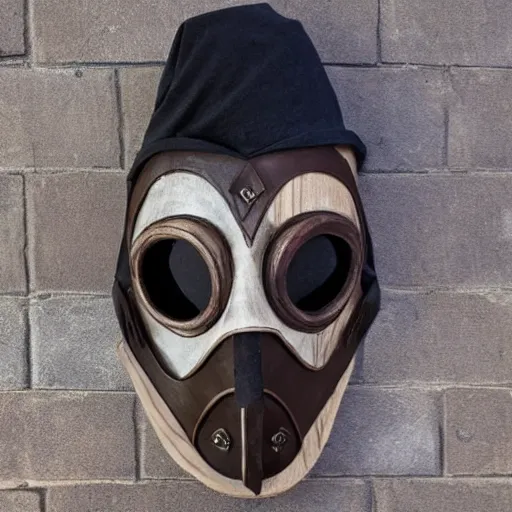 Prompt: wooden plague doctor mask