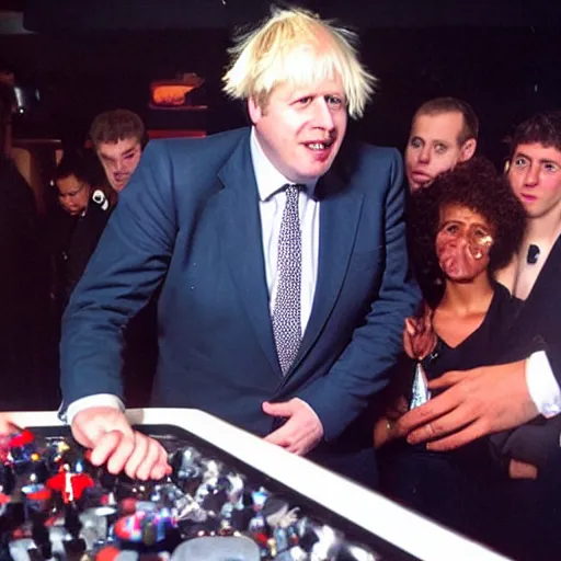 Image similar to boris johnson at a discotheque, afro, hd