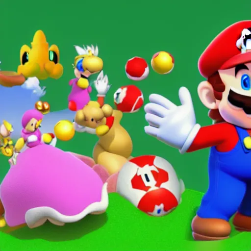 Prompt: beautiful super mario world 3 d cute render