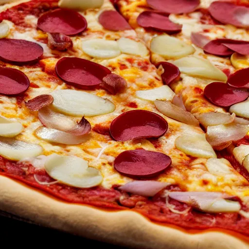 Image similar to human teeth on a pizza, 4 k, high definition, realistic, cinematic