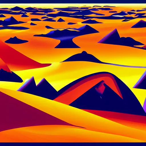 Image similar to a beautiful landscape of a vast desert with mountains and hills in a cubo - futurism style, digital art