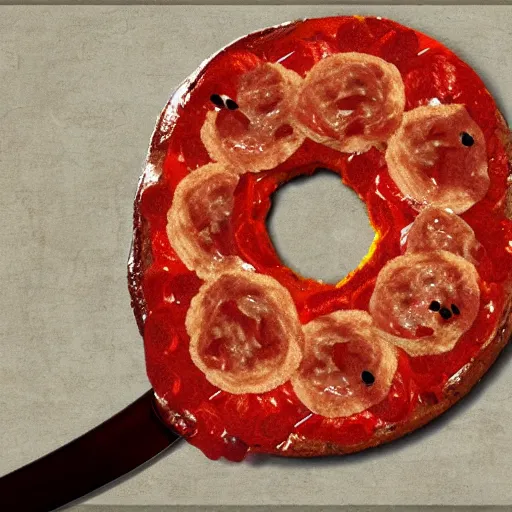 Prompt: lord of the rings but swords are made of pepperoni, HD, photorealistic