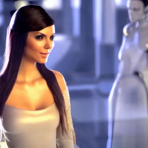 Image similar to victoria justice with kim kardashian body as princess padme in star wars episode 3, 8 k resolution, cinematic lighting, anatomically correct