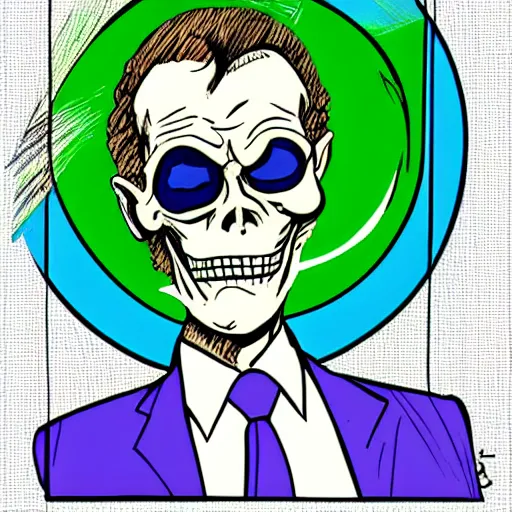 Prompt: larry - king dressed like skeletor comic - book drawing from mad - magazine pen and ink with full - color artwork, vector svg