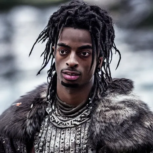 Image similar to playboi carti in vikings 4 k the detailed super realistic