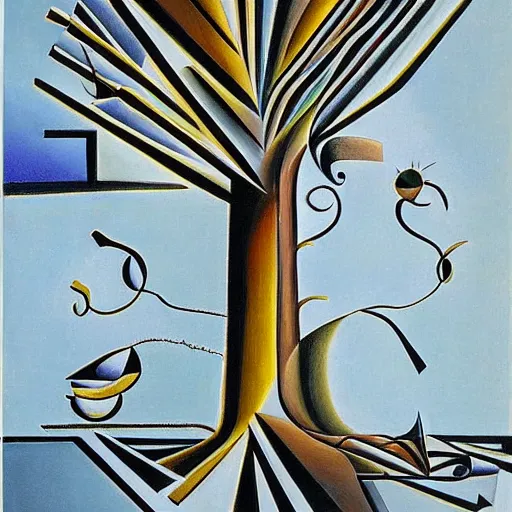 Image similar to cubist artwork of a tree, in the style of Salvador Dalí