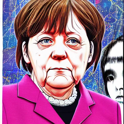 Prompt: full view of angela merkel from serial experiments lain, style of yoshii chie and hikari shimoda and martine johanna, highly detailed