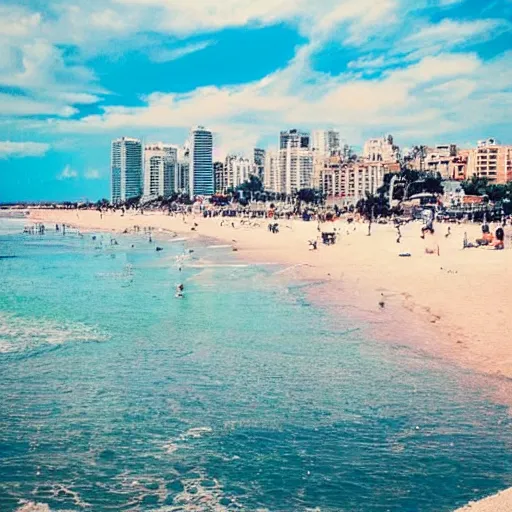 Image similar to a beautiful city by the beach, beach aesthetic