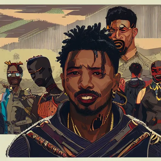 Image similar to a matte painting of killmonger, drip, stylish, sleek, by sachin teng