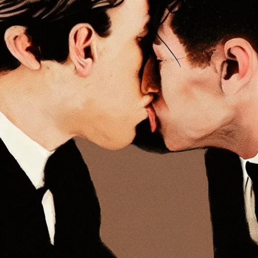 Image similar to benjamin netanyahu kissing tommy shelby, photorealistic, detailed