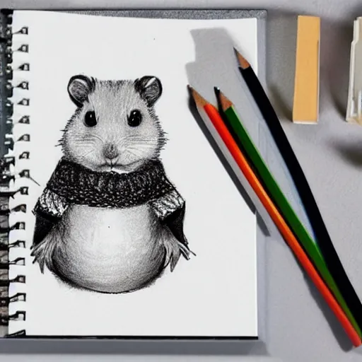 Prompt: hamster wearing a christmas jumper pencil sketch highly detailed, smooth, sharp focus