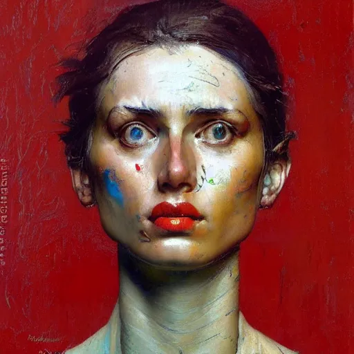 Image similar to a sculpture portrait made of paint and pastel and brush and spatula, painting part by wojciech siudmak, part by ilya repin, part by max ernst, part by norman rockwell, artstation