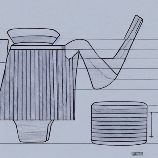 Prompt: teapot : 1, wood : 7 by elunmusk : 2, blue print sketch : 5