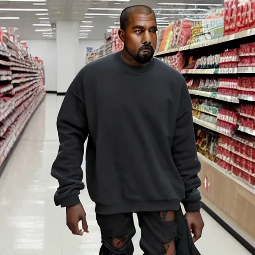 Image similar to kanye west goes goblin mode in the middle of a target aisle