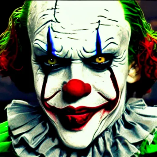 Prompt: Pennywise as The joker 4K quality super realistic