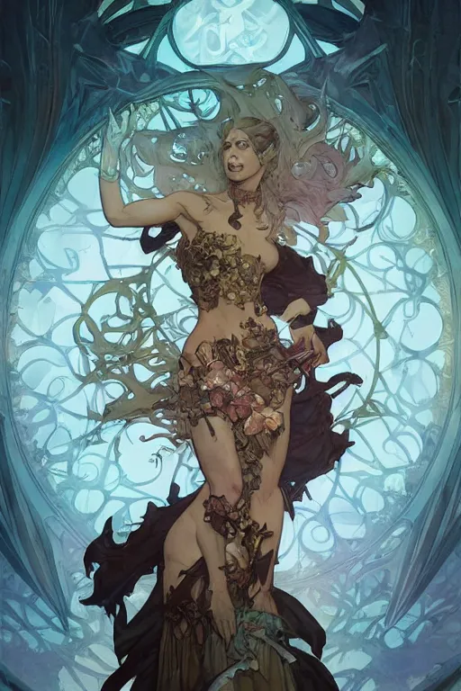 Prompt: turn undead spell scroll art by artgerm and greg rutkowski and Alphonse Mucha and Craig Mullins, James Jean, Andrey Ryabovichev, Mark Simonetti and Peter Morbacher 16k