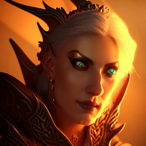 Image similar to selfie of diablo 3 sorceress, fine detailed face, stunning 3 d render inspired art by greg rutkowski and xiang duan and thomas eakes, realistic, highly detailed attributes and atmosphere, dim volumetric cinematic lighting, 8 k octane detailed render, post - processing, masterpiece, vignette, soft focus, golden hour