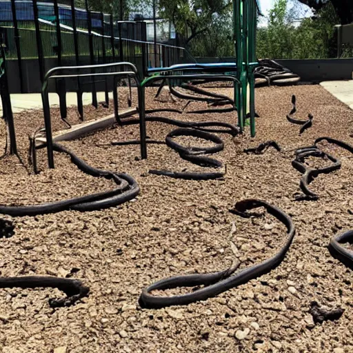 Image similar to pit of venomous snakes next to children's playground