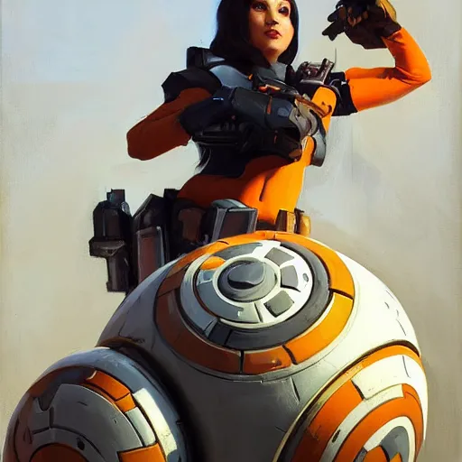 Image similar to greg manchess portrait painting of bb 8 as overwatch character, medium shot, asymmetrical, profile picture, organic painting, sunny day, matte painting, bold shapes, hard edges, street art, trending on artstation, by huang guangjian and gil elvgren and sachin teng