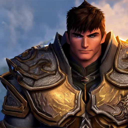 Image similar to 4 k unreal engine render of garen wearing lich king's armor ultra details digital art