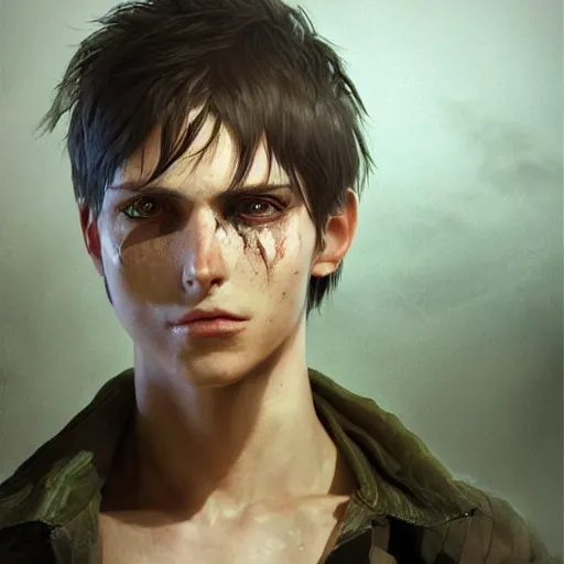 Prompt: eren yeager hyperrealistic mixed media image of leopoldo butters stotch, stunning 3 d render inspired art by greg rutkowski and xiang duan and thomas eakes, perfect facial symmetry, flesh texture, realistic, highly detailed attributes and atmosphere, dim volumetric cinematic lighting, 8 k octane detailed render, post - processing, masterpiece