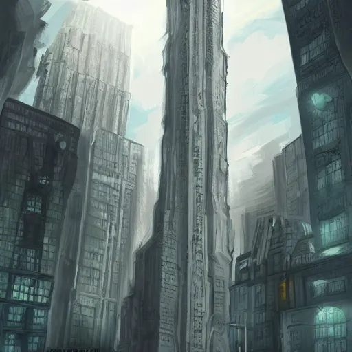 Prompt: an epic digital painting of an intimidating giant, very tall, stunning buildings, long shot angle