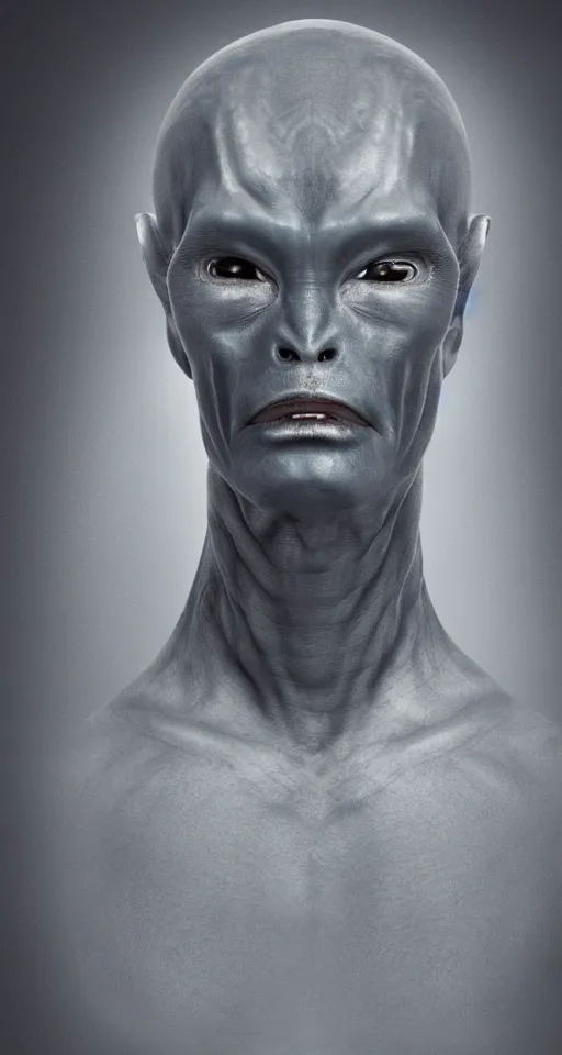 Prompt: portrait of a human like male alien