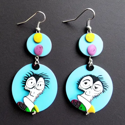 Image similar to 2 d earrings in the style of tim burton