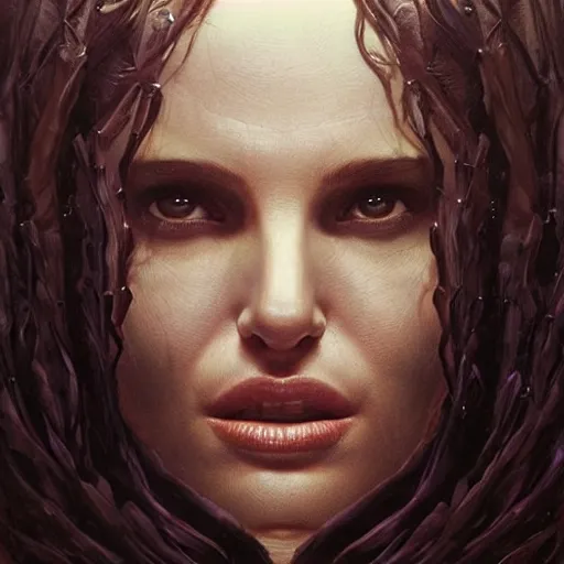 Prompt: a portrait of natalie portman as medusa in dramatic lighting, interior background, artstation, award - winning realistic sci - fi concept art by jim burns and greg rutkowski, beksinski, a realism masterpiece, alphonse mucha,