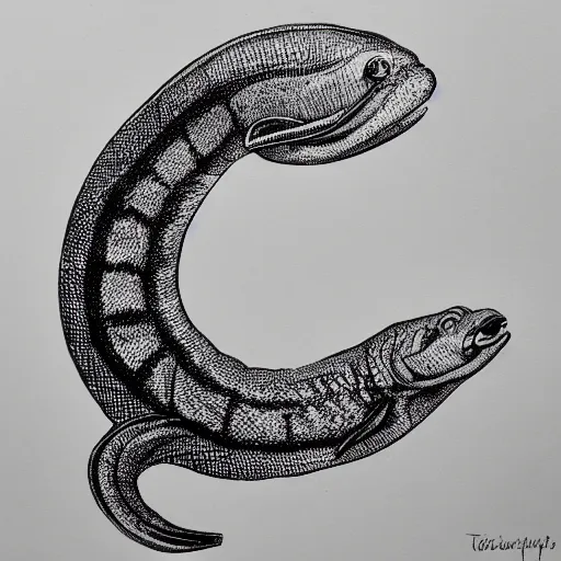 Prompt: moray eel outline, black ink on white paper