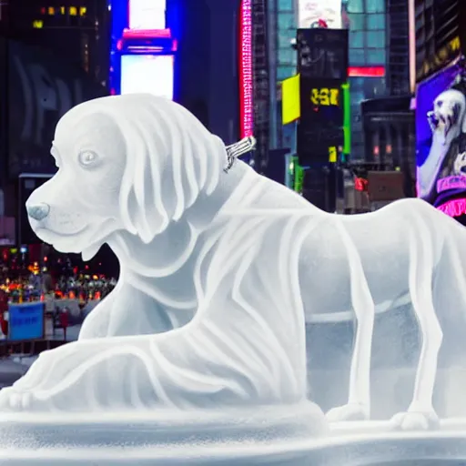 Prompt: snoop dog ice sculpture in times square, photorealistic, 8 k resolution, high detail