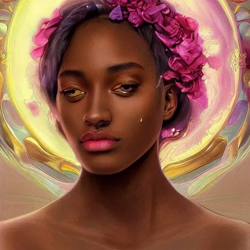 Image similar to dream portrait of KSI, dreamy and ethereal, expressive pose, big pink eyes, exciting expression, fantasy, intricate, elegant, many rainbow bubbles, rose tones, highly detailed, digital painting, artstation, concept art,cyberpunk wearing, smooth, sharp focus, illustration, art by artgerm and greg rutkowskiand alphonse mucha,Salvador Dali.