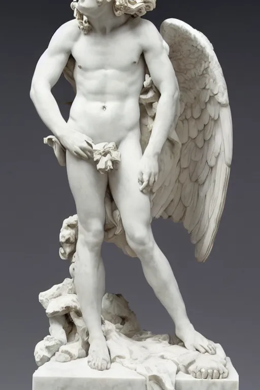 Prompt: A marble statue of Adonis with angel wings