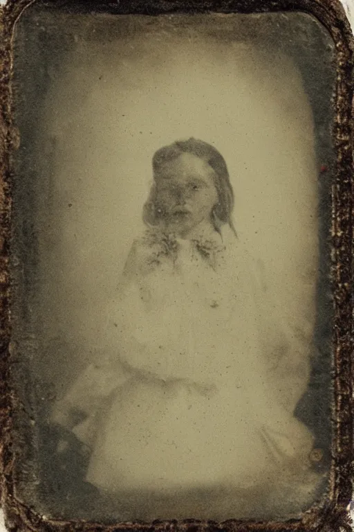 Image similar to faded daguerreotype portrait of disturbing haunted demonic abomination